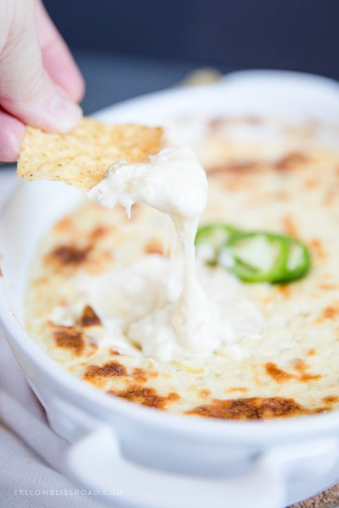 Close up of baked cheese dip