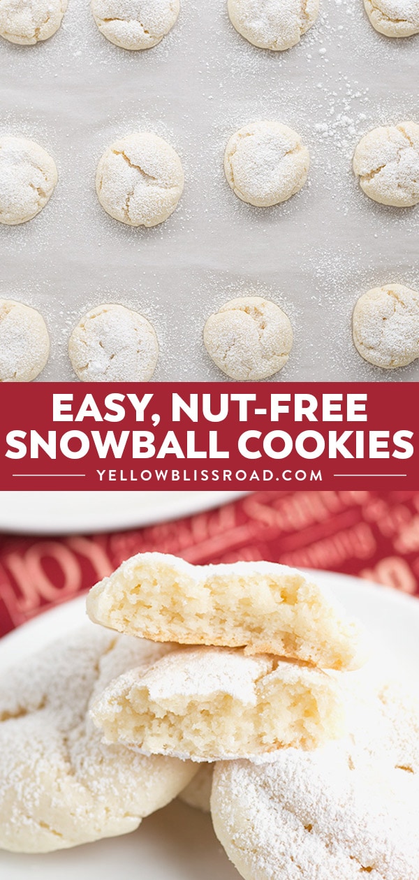 Snowball Cookies that are nut free (collage of images).