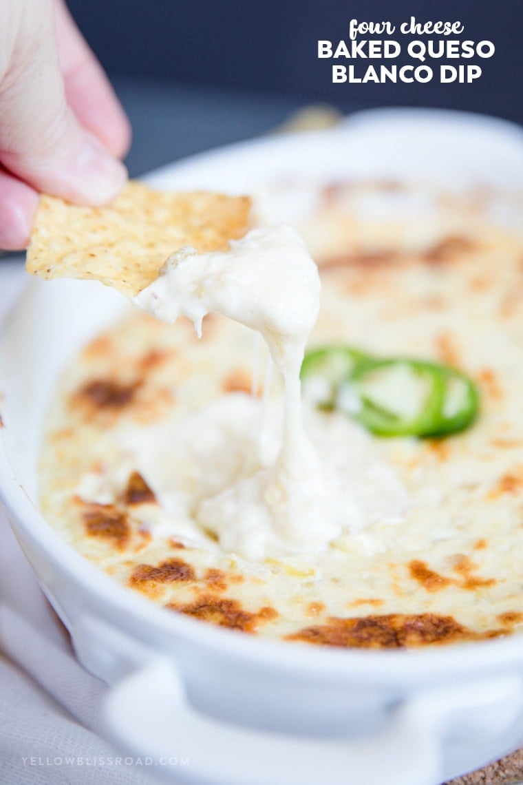Easy Baked Queso Blanco Dip - a delicious white cheese dip appetizer that goes great with chips or toasted bread. Perfect for tailgating.