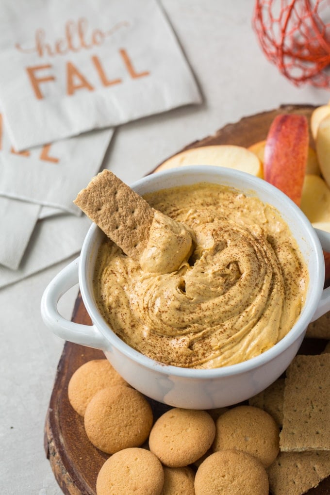 A bowl of Pumpkin Cheesecake dip