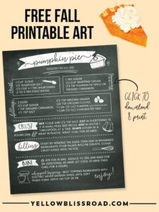 Pumpkin Pie Recipe Free Printable Chalkboard