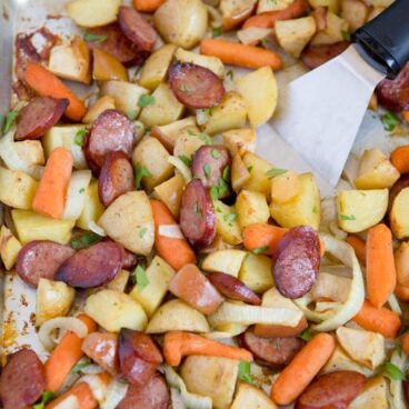 A close up of Apple and Sausage