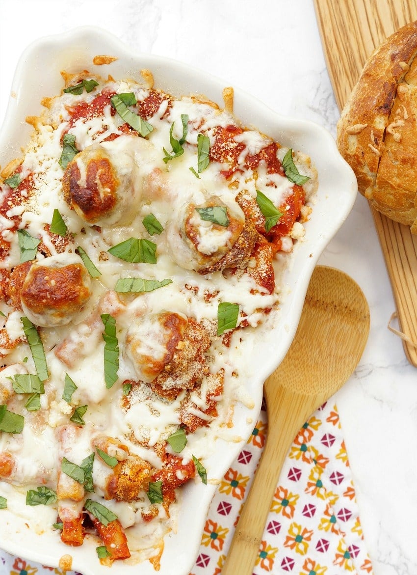 Chicken Parmesan Meatball Casserole - Yellow Bliss Road