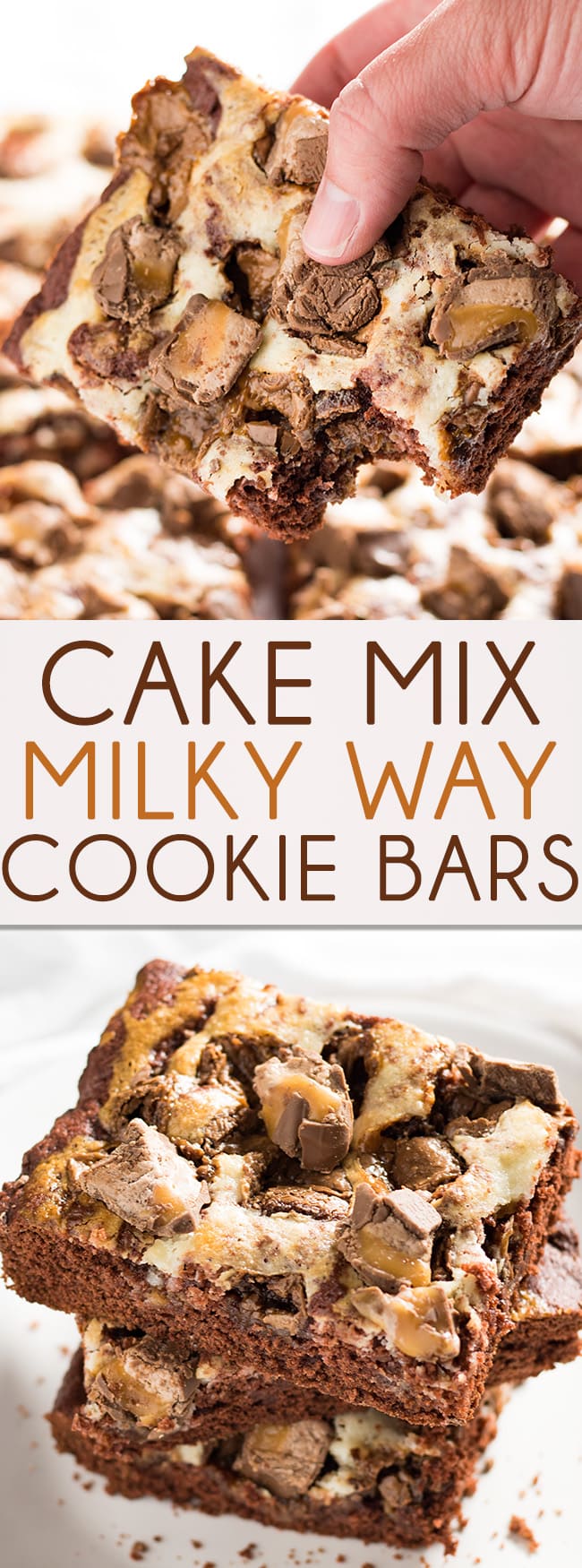 Cake Mix Milky Way Cookie Bars: A simple recipe for cookie bars using chocolate cake mix - the perfect recipe for easy baking. 