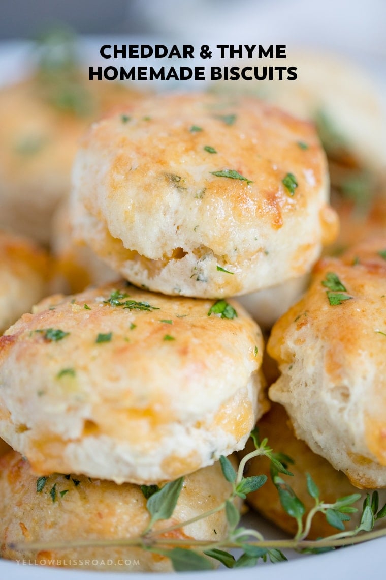 Homemade Biscuit Recipe - so fluffy and tender and filled with cheddar cheese, garlic and thyme!