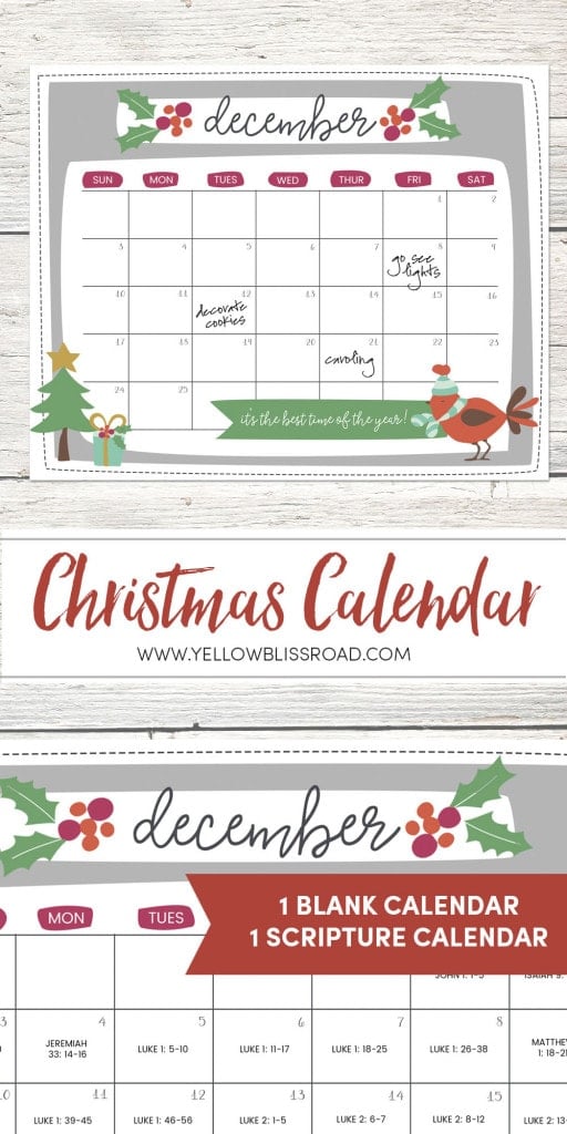 Christmas Countdown Calendar - a great way to build up to the excitement of Christmas. Includes a blank calendar and a scripture filled Advent version.