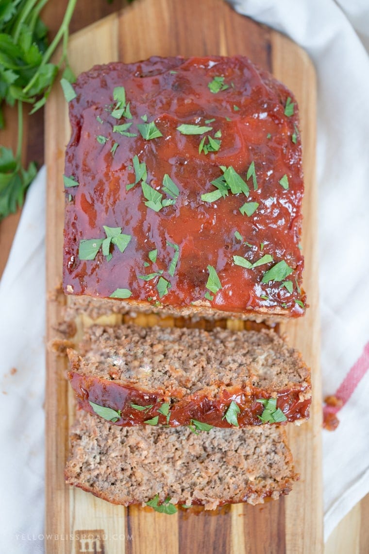 meatloaf sliced on a cutting board