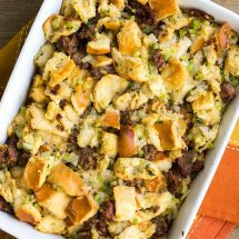 Classic Sausage Stuffing is a must-make recipe for your Thanksgiving dinner! This savory combination of ingredients will bring your dinner together and leave everyone satisfied!