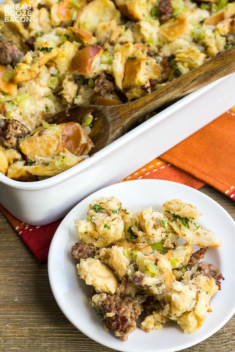 sausage stuffing on a white plate