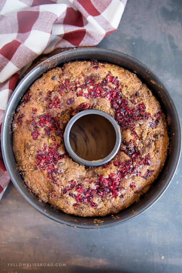 Cinnamon Coffee Cake topped with Cranberries