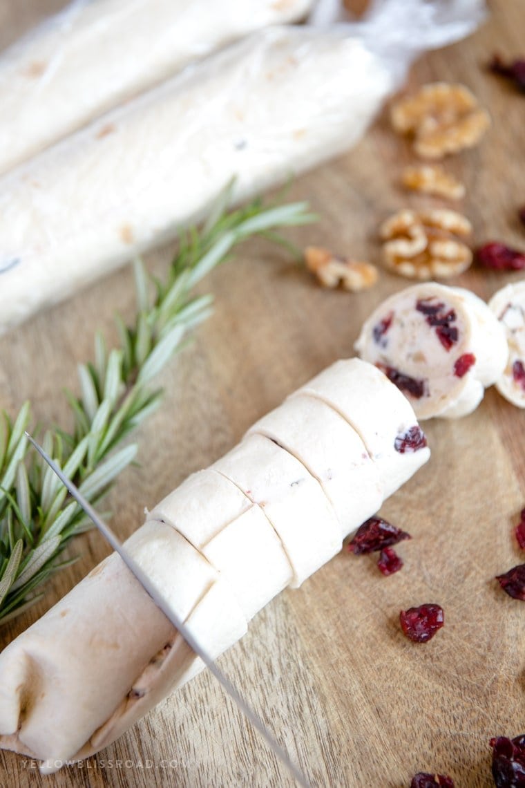 how to slice tortillas into cranberry walnut pinwheels