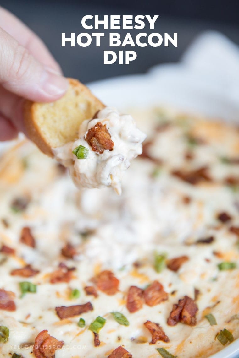 hot bacon dip image with text for pinterest