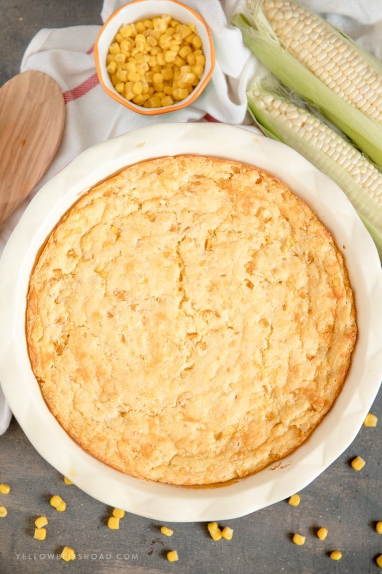 My  Creamy Cornbread Casserole is a tender and delicious corn spoonbread that makes a great side dish for Thanksgiving or even your favorite bowl of chili!
