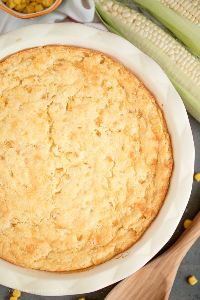 My  Creamy Cornbread Casserole is a tender and delicious corn spoonbread that makes a great side dish for Thanksgiving or even your favorite bowl of chili!