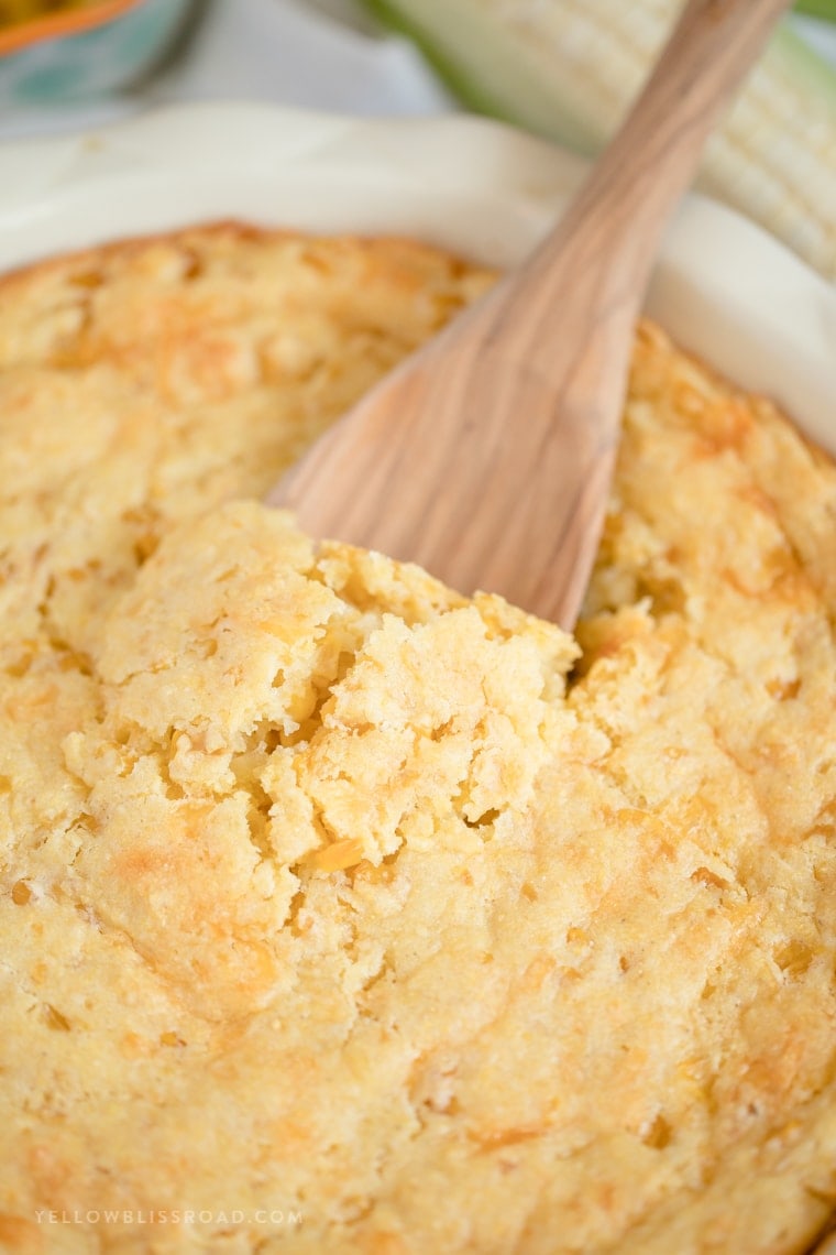 My  Creamy Cornbread Casserole is a tender and delicious corn spoonbread that makes a great side dish for Thanksgiving or even your favorite bowl of chili!