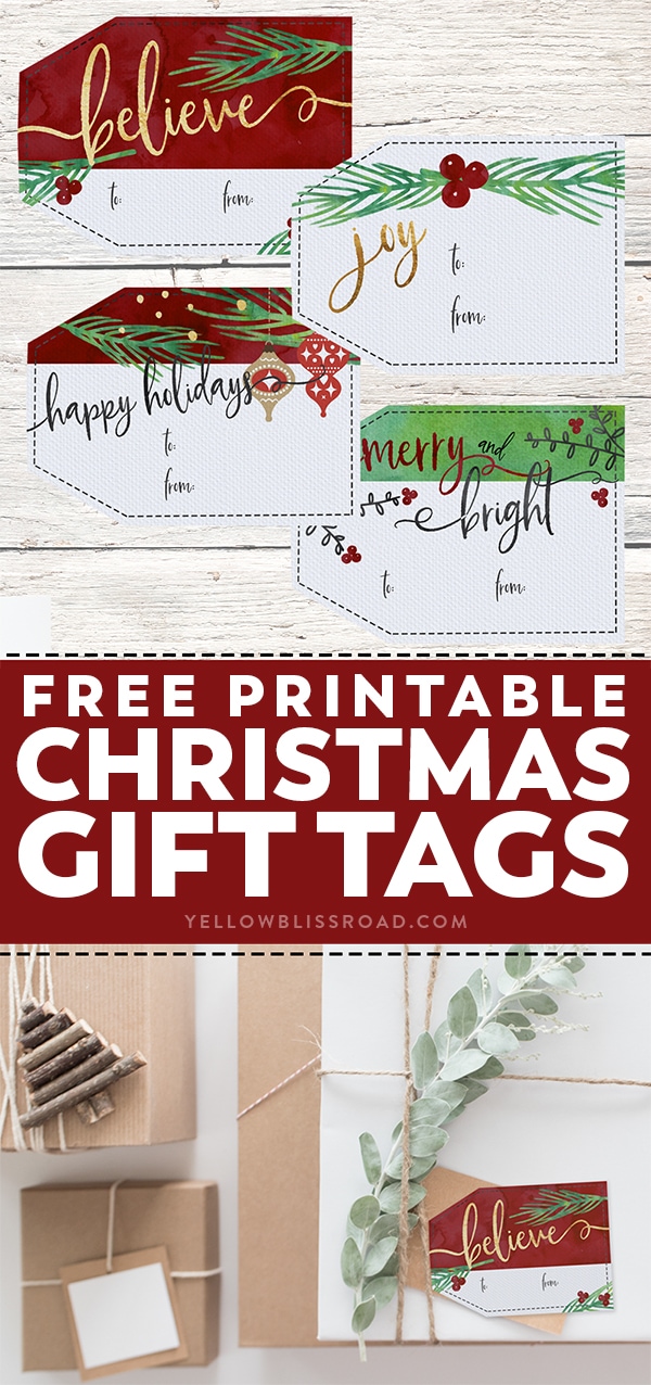 Free printable Christmas gift tags with watercolors