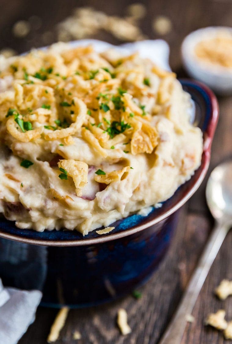 French Onion Mashed Potatoes add a savory spin to a classic holiday side dish! Your family will be fight for seconds!