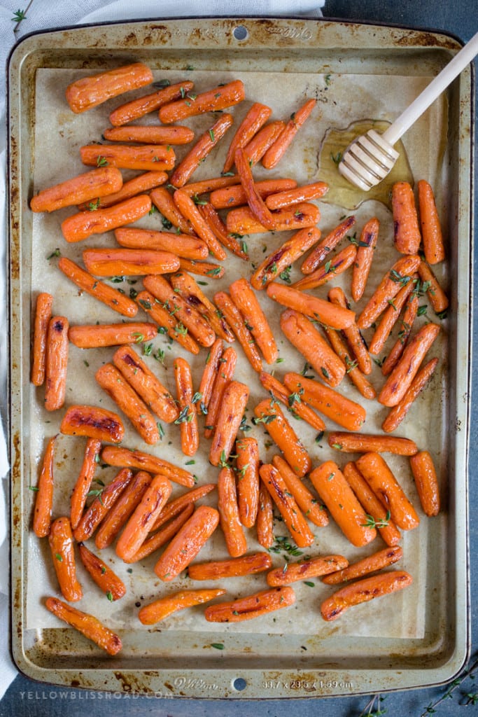 A pan of honey roasted carrots