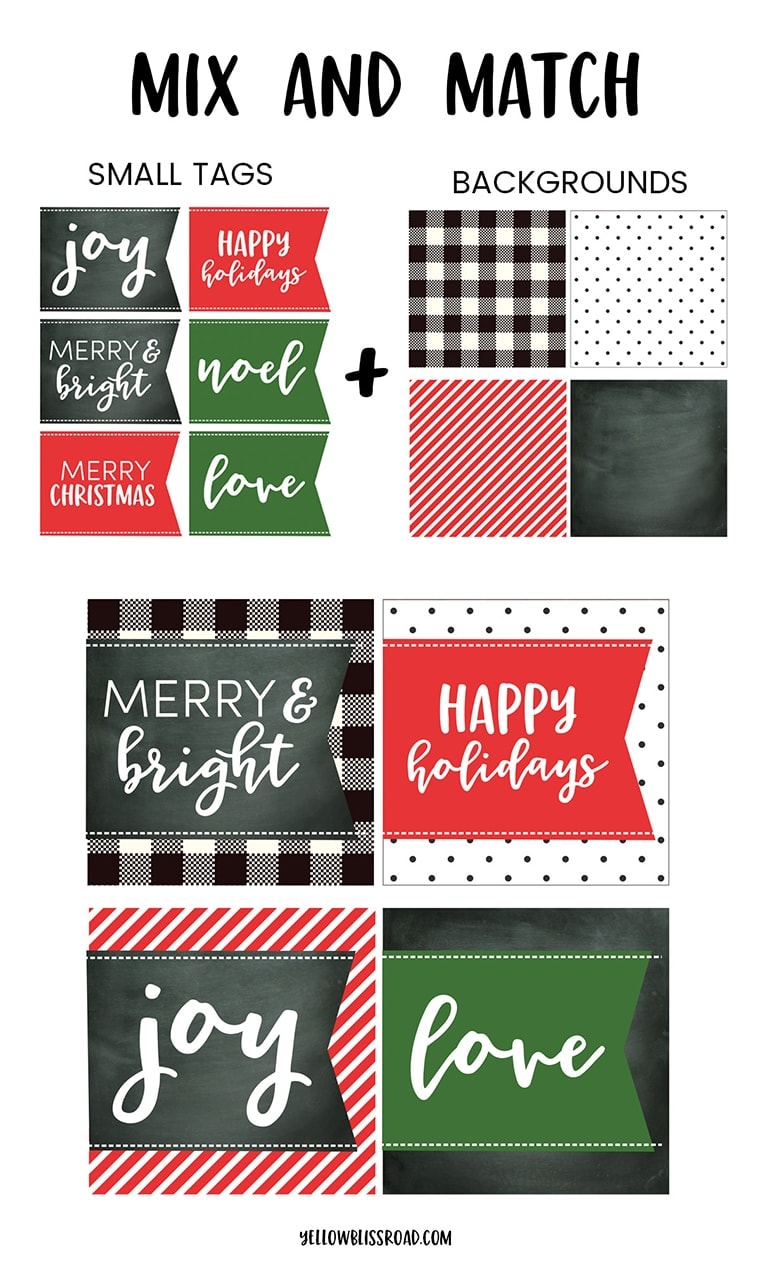 Free printable Christmas Gift Tags - Mix & Match Sizes, Colors and Backgrounds