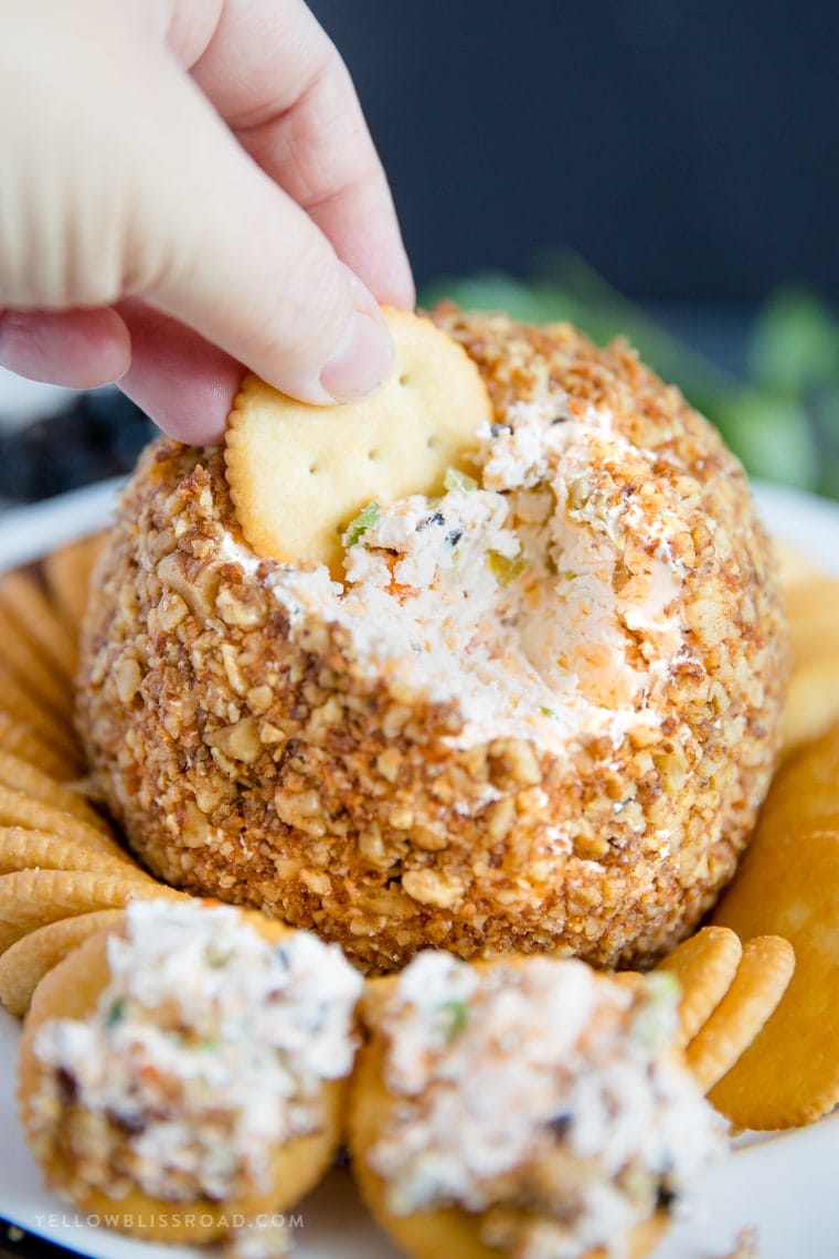 Olive Cheese Ball with Parmesan Toasted Walnuts