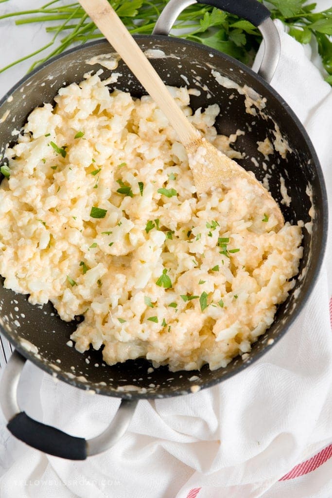 Cauliflower Mac and Cheese in a large pan