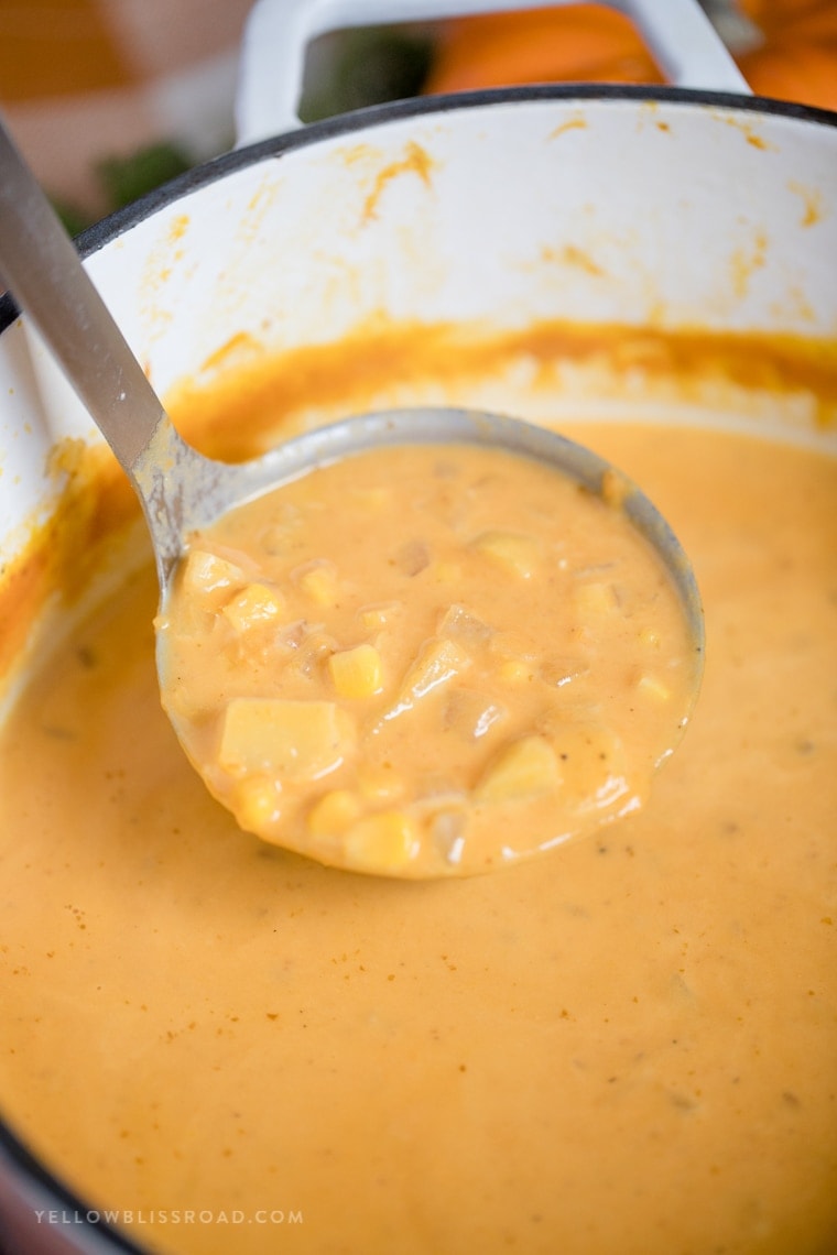 Enjoy a big pot of Pumpkin, Corn and Potato Chowder this winter!
