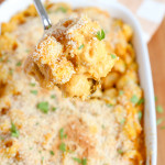 A close up of a macaroni and cheese