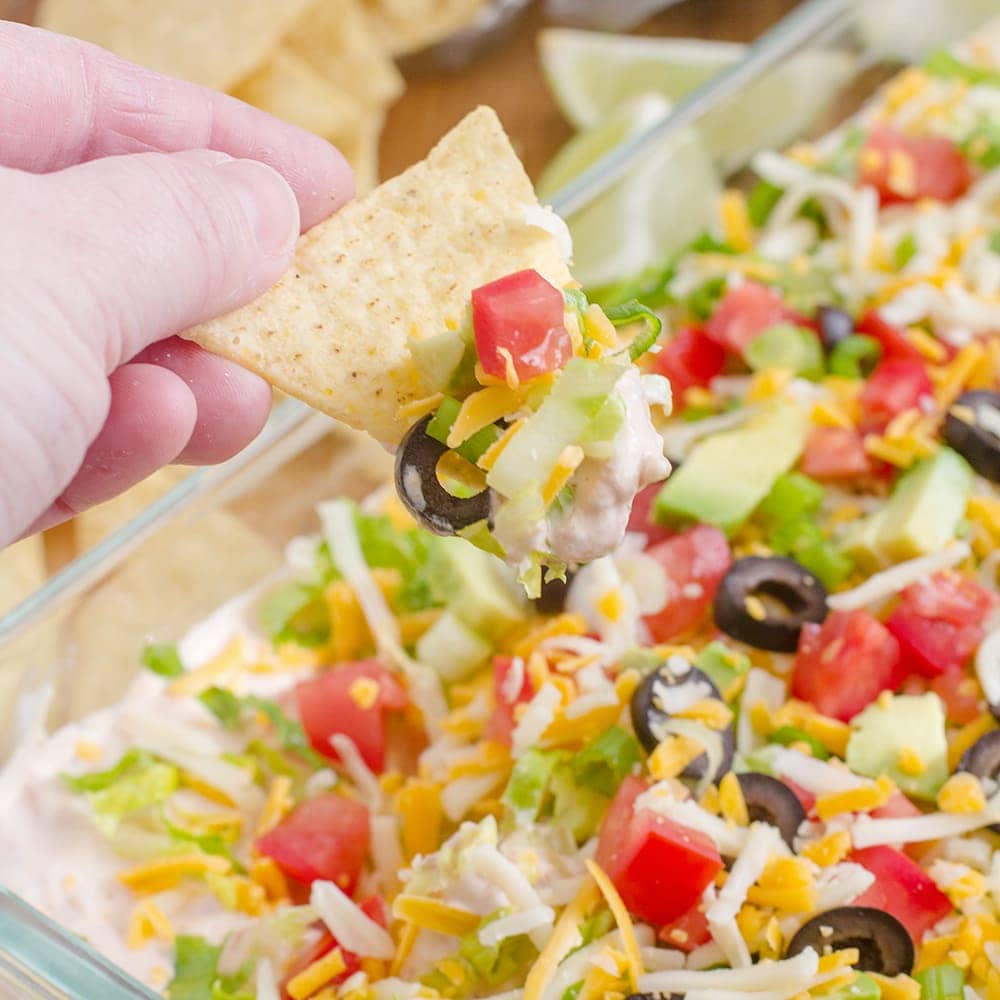 Easy Skinny Taco Dip Recipe Lightened Up 7 Layer Dip