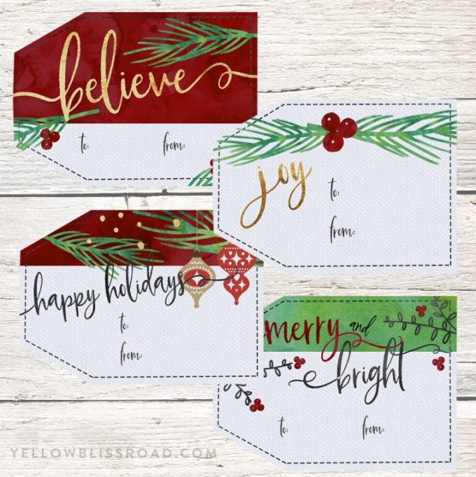 Free Printable Christmas Gift Tags - Watercolor Christmas Gift Tags 680x682 