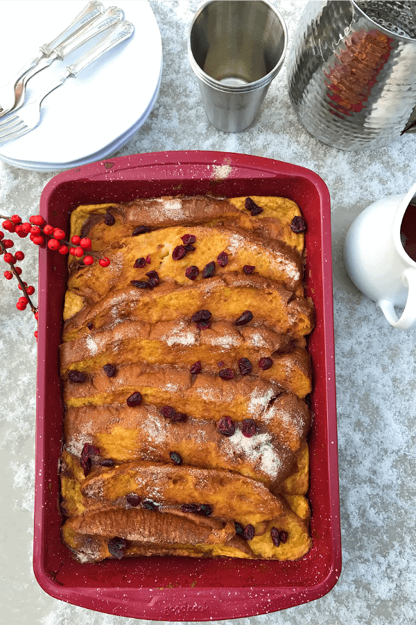 Dish with Baked Eggnog French Toast