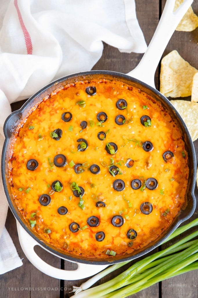 Cheesy Ground Beef Enchilada Dip in a Cast Iron Skillet | Appetizer Dip for a Crowd