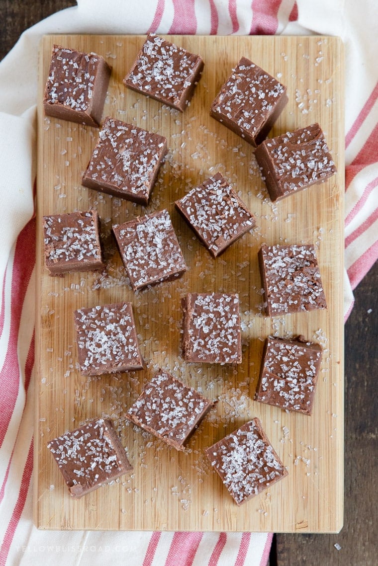 Delicious squares of chocolate fudge with sugar sprinkles