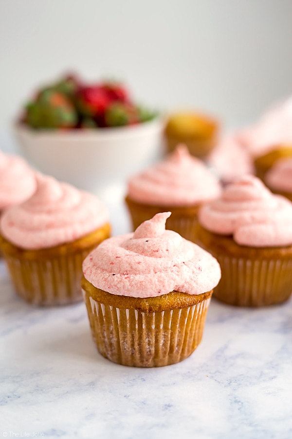Best Vanilla Cupcakes with Fresh Strawberry Buttercream from The Life Jolie