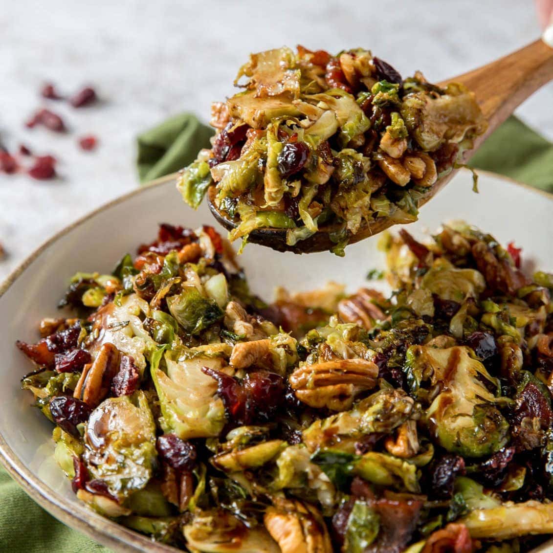 A plate of brussels sprouts salad