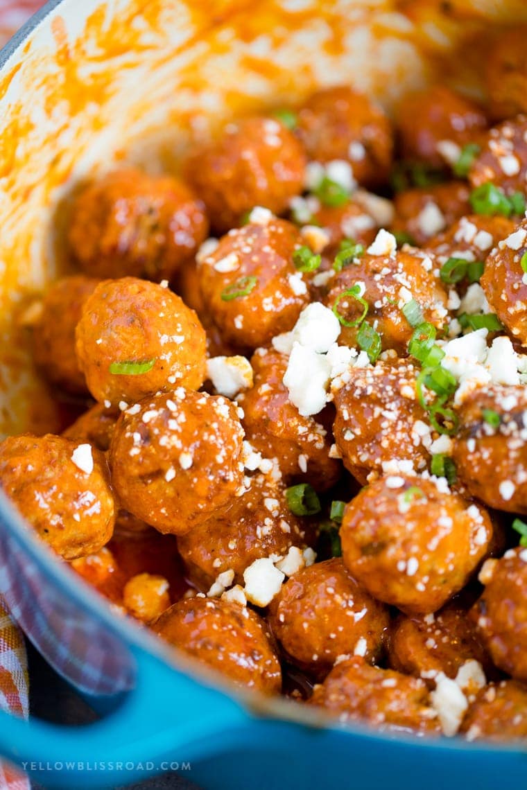 Buffalo Ranch Meatballs with crumbled blue cheese appetizer