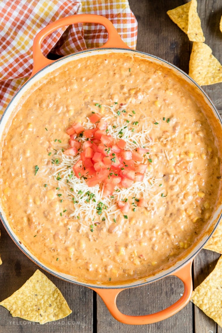 Creamy Chorizo Cheese Dip with Fresh Tomatoes and Chives