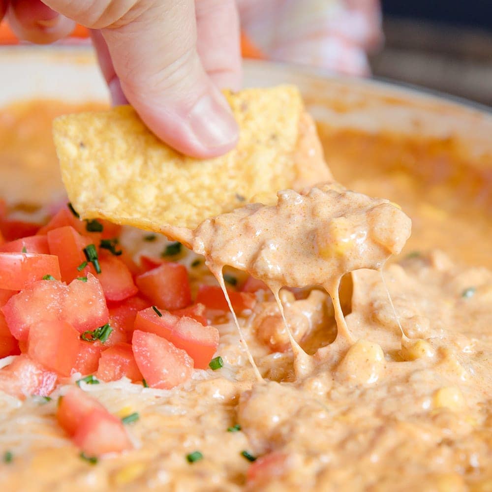 Chorizo Cheese Dip with Fresh Tomatoes and Corn