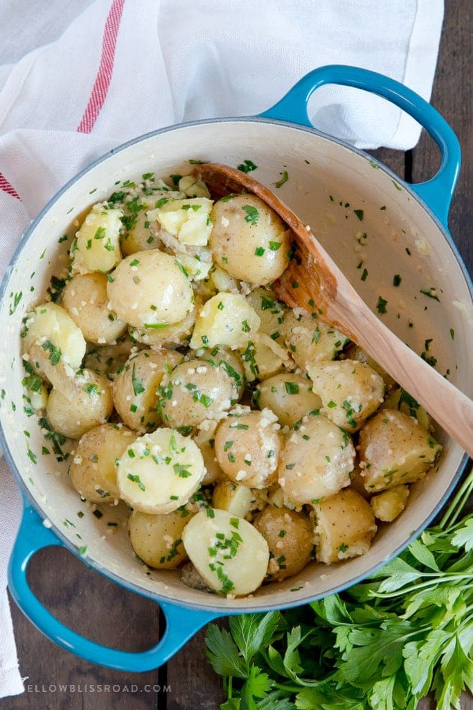 Garlic & Herb Butter Baby Potatoes are creamy, tender and bursting with flavor! These are THE BEST potatoes EVER!