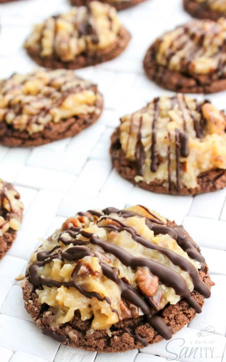 A bunch of German chocolate cake cookies
