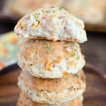 A close up of a stack of biscuits