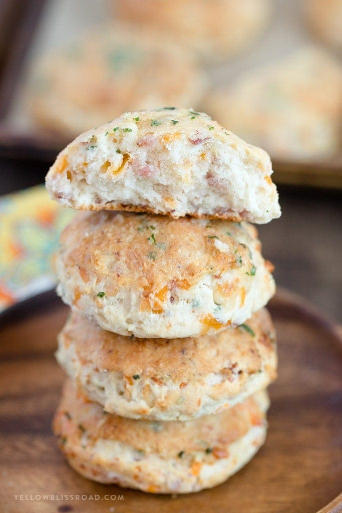 A close up of a stack of biscuits