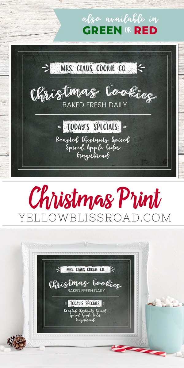 Mrs. Claus Cookie Company Free Christmas Printable | easy Christmas decor