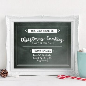 A close up of a Mrs. Claus Christmas Cookies sign