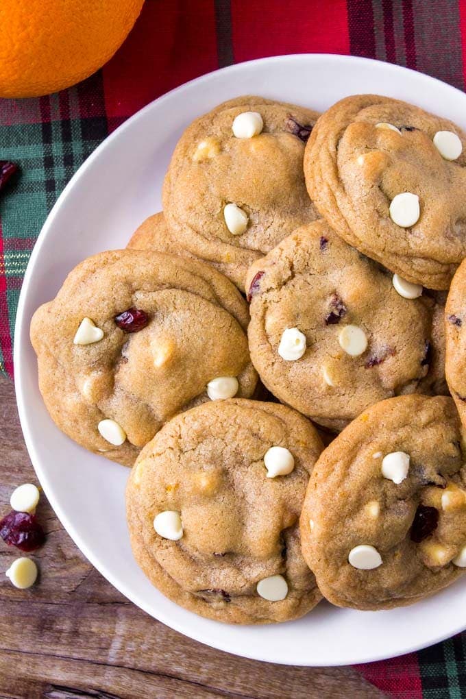 A platter of delicious Orange Cranberry White Chocolate Cookies.