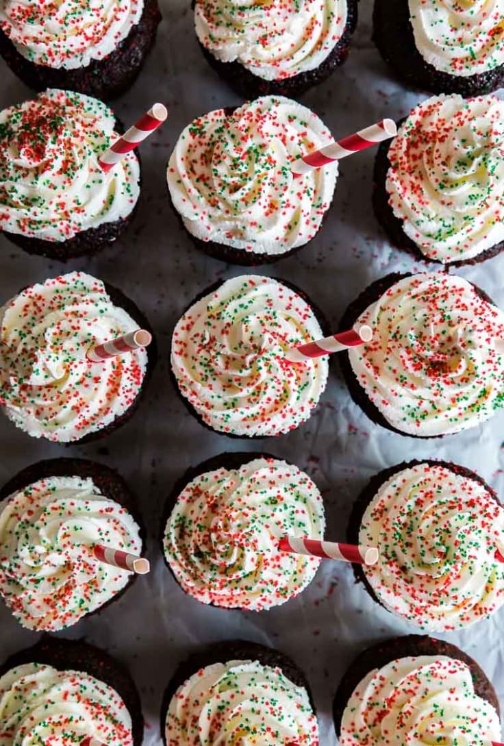 Peppermint Hot Chocolate Cupcakes | Easy Cake Mix Hack