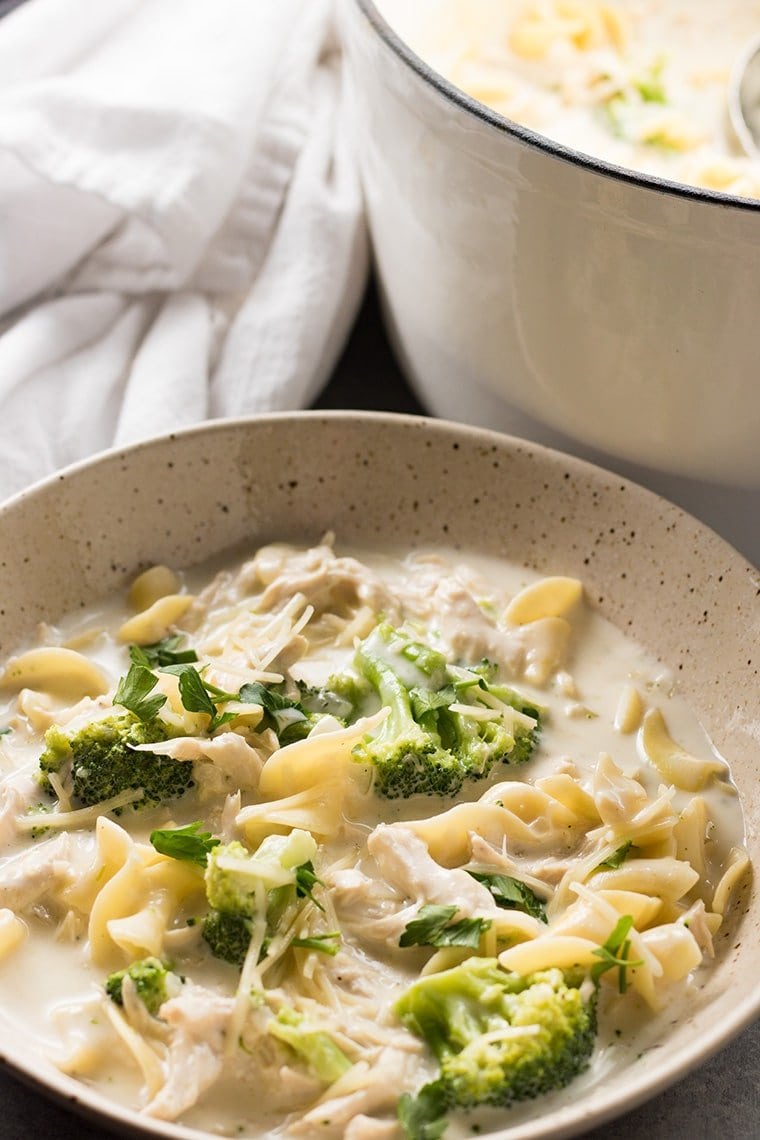 Chicken Alfredo Soup with Broccoli | Easy One Pot Meal