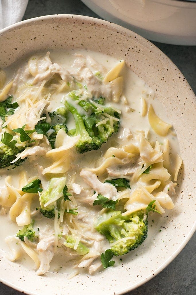 Chicken Alfredo Soup with Broccoli | Comfort food in a bowl