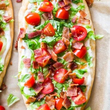 BLT Ranch Flatbread from overhead on a pan.