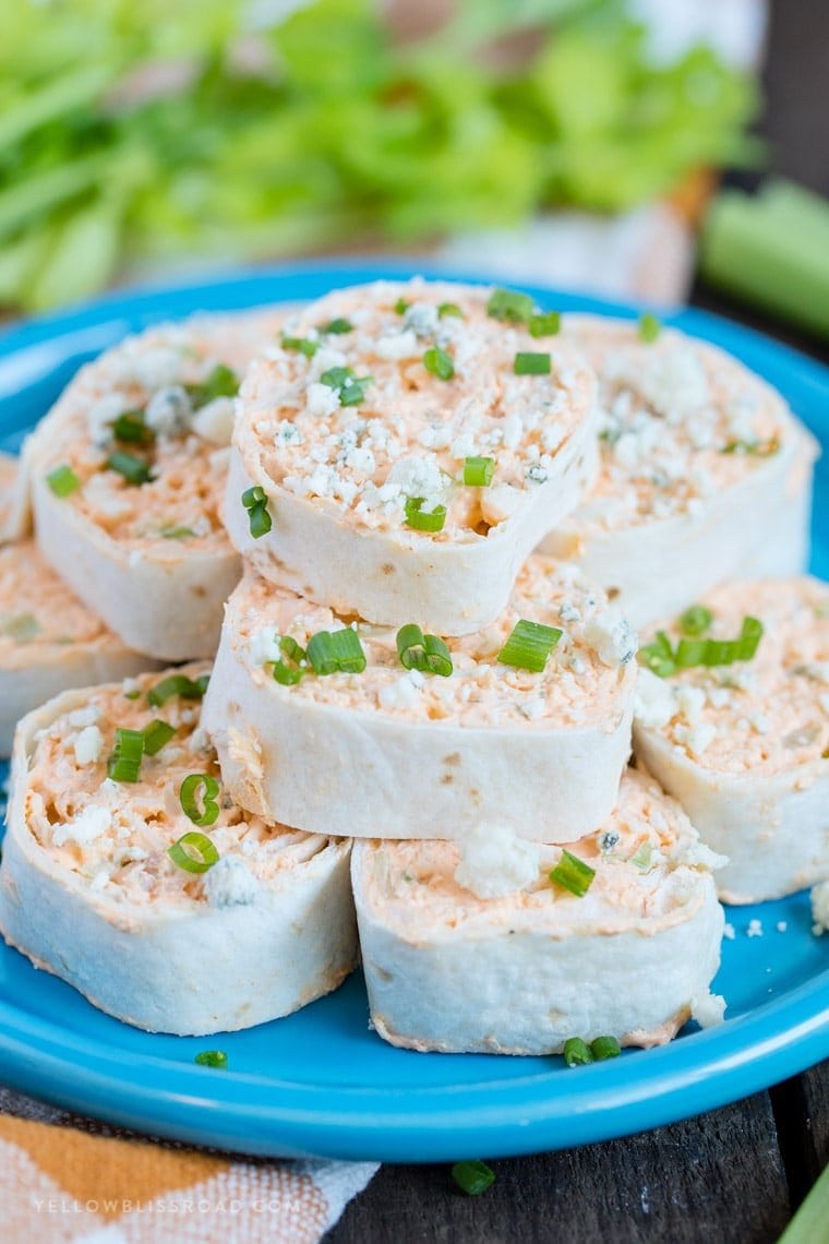 A plate of Buffalo Chicken Pinwheels