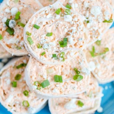 A plate of Buffalo Chicken Pinwheels